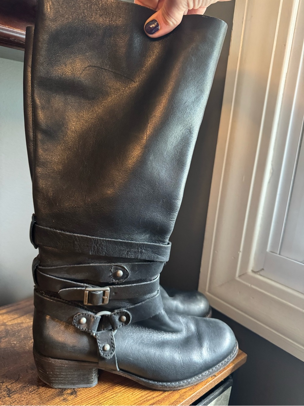 Kork-Ease Tyler Black Leather Harness Tall Boots K04303 Sz 8 / 39